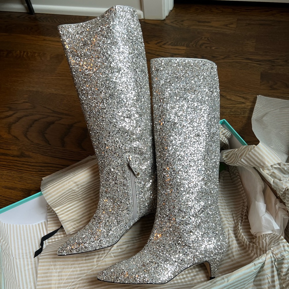 NWT Kate Spade Silver Sparkle Size 7 Boots